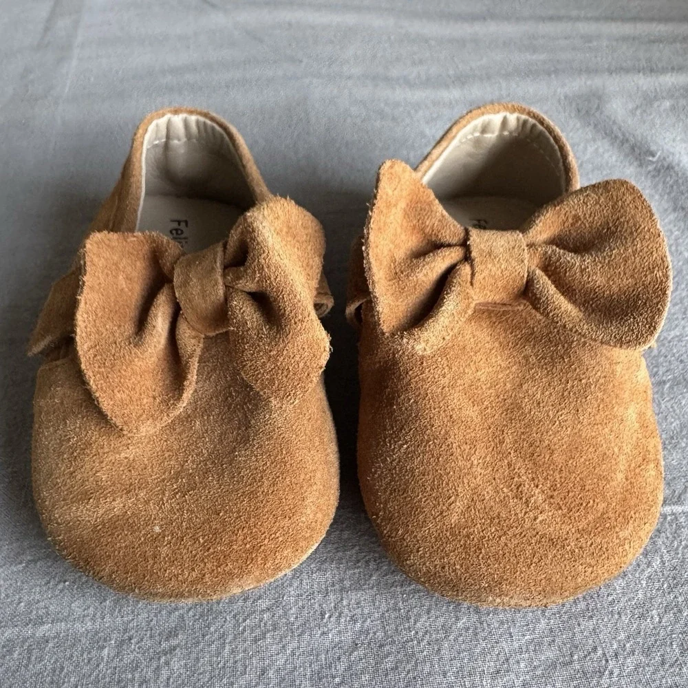 Size 7c - Felix & Flora Hand Painted Suede Shoes Mary Jane Ballet Flat Brown